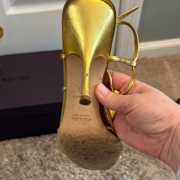 Prada Metallic Gold Jeweled Strappy Heels - Picture 8 of 9